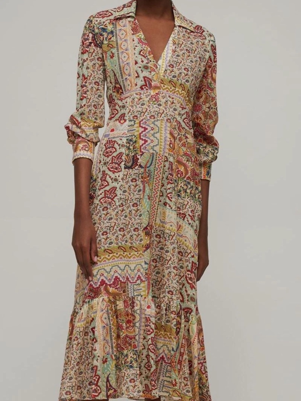 Etro Women's Beige Desert Dreams Plisse Midi Shirt Dress Size